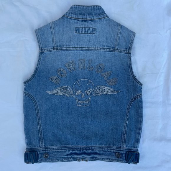 Light Wash Denim Zip-Up Motorcycle-Style Vest - Picture 4 of 5